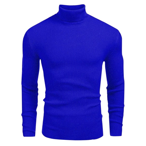 SERTG Men's Sweater Knitted Turtleneck Pullover Fall Winter Solid Color Heavy Tops Long Sleeve Warm Comfortable Casual Sweater(Blue,L)