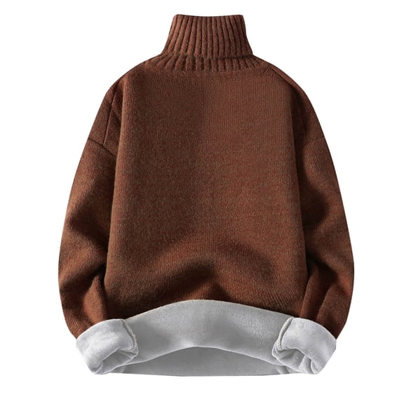 SERTG Men's Sweater Knitted Turtleneck Pullover Fall Winter Solid Color Heavy Tops Long Sleeve Warm Comfortable Casual Sweater(Coffee,S)