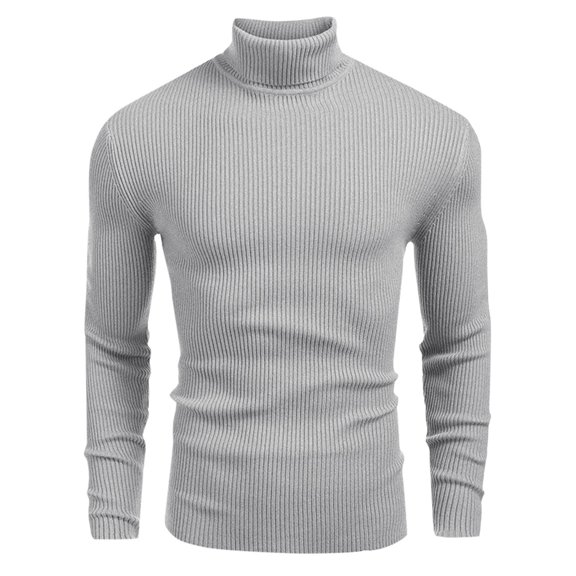 SERTG Men's Sweater Knitted Turtleneck Pullover Fall Winter Solid Color Heavy Tops Long Sleeve Warm Comfortable Casual Sweater(Gray,M)