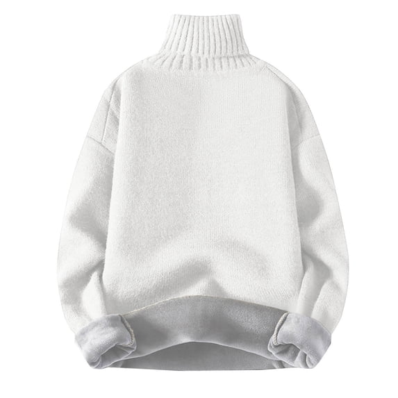 SERTG Men's Sweater Knitted Turtleneck Pullover Fall Winter Solid Color Heavy Tops Long Sleeve Warm Comfortable Casual Sweater(White,M)