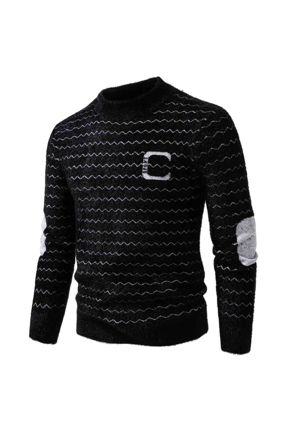 Men's Sweater Winter Solid Color Fashion Knit Placket Elastic Sweater High Collar Warm Thick Tops Casual Knitwear Men's Sweaters(Black,M)