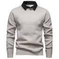 thumbnail image 1 of SERTG Men's Sweaters Men Solid Color Fashion Casual False Bilayer Flip Collar Adding Fleece Warm Sweater Base Shirt Long Sleeve Tops(Beige,L), 1 of 9