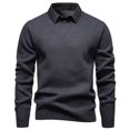 thumbnail image 1 of SERTG Men's Sweaters Men Solid Color Fashion Casual False Bilayer Flip Collar Adding Fleece Warm Sweater Base Shirt Long Sleeve Tops(Dark Gray,M), 1 of 4
