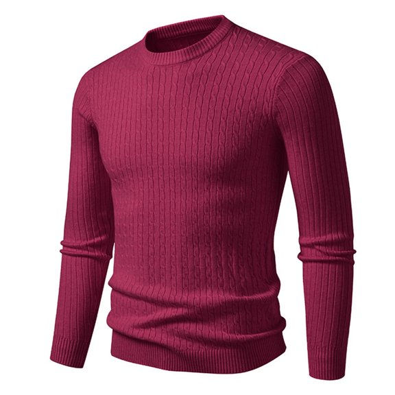 SERTG Men's Sweaters Striped Elastic Knit Sweater Warmth Laziness Loose Casual Round Neck Sweater Men Fall Winter Tops(Wine#1,L)