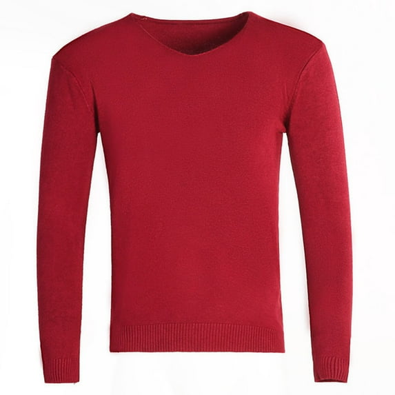 SERTG Men's V Neck Pullover Solid Color Thermal Knitted Sweater Long Sleeve Casual Warm Winter Tops Men's Sweaters Lightweight(Wine,3XL)