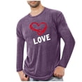 thumbnail image 1 of SERTG Mens Valentine Print Sleepshirt Long Sleeve Round Neck Homewear Breathable Top Soft Comfortable Home T-Shirt Pajamas(Purple#1,XL), 1 of 4