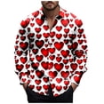 thumbnail image 1 of SERTG Mens Valentine's Day Fashion Print Shirt Lapel Long Sleeve Button Down Collar Casual Breathable Soft Tops(Red,L), 1 of 5