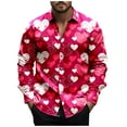 thumbnail image 1 of SERTG Mens Valentine's Day Fashion Print Shirt Lapel Long Sleeve Button Down Collar Casual Breathable Soft Tops(White#1,M), 1 of 5