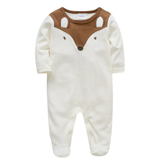 SERTG Toddler Kids Long Sleeve Printed Color Jumpsuit Round Neck Spring Fall Casual Cute Onesie for Infants Boys and Girls 0-12 Months(Beige,0-3 Months)