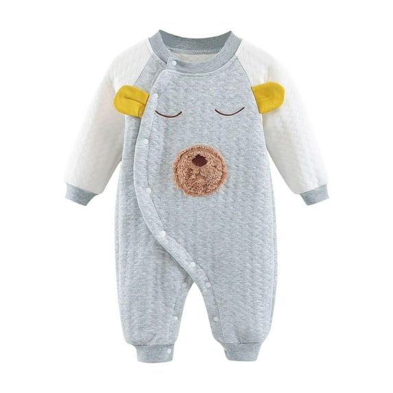 SERTG Toddler Kids Set Cute Printed Bodysuit Long Sleeve Keep Warm Fall Winter Onesie Outfit for Girls and Boys 0-18 Months(Gray,12 Months)