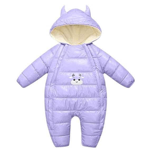 SERTG Toddler Kids Set Cute Printed Bodysuit Long Sleeve Keep Warm Fall Winter Onesie Outfit for Girls and Boys 0-18 Months(Purple,0-5 Months)