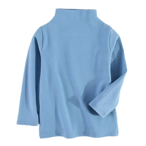 SERTG Toddler Kids Warm Mock Neck Shirt Long Sleeve Solid Color Fall Winter Thermal Wear Everyday Layer for Boys and Girls 4-12 Years(Blue,4 Years)