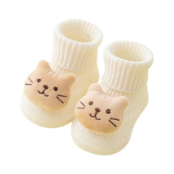 SERTG Toddler Socks Non-Slip Crew Socks Cute Animal Socks Fall Winter Thermal Everyday Wear Ankle Socks Soft Comfortable Novelty Floor Baby Socks(White,0-1 Years)