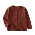 thumbnail image 1 of SERTG Toddlers Girls Casual Solid Color Knit Cardigan Long Sleeve Round Neck Fall Winter Snug Fitted Comfortable Top for Children 2-10 Years(Brown,3-4 Years), 1 of 6