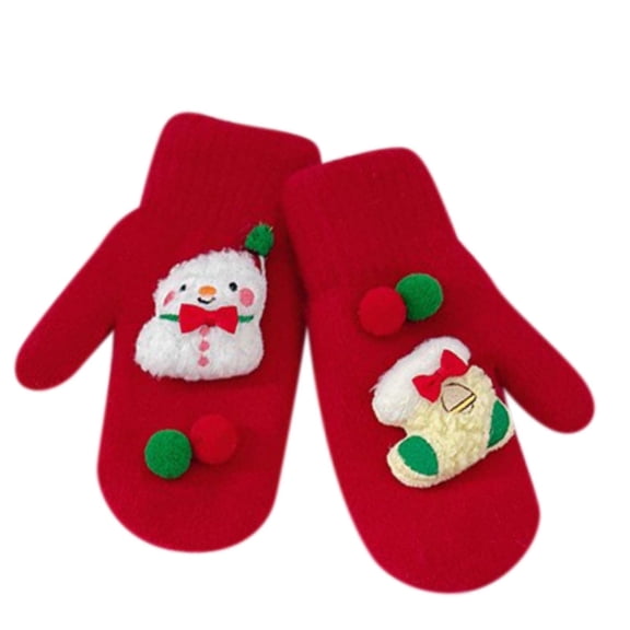 SERTG Unisex Christmas Gloves Funny Family Kids Adults Gifts 3D Knit Mittens Plush Fleece-Lined Gloves Thermal Warm Soft Holiday Winter Gloves(Red,Free Size)