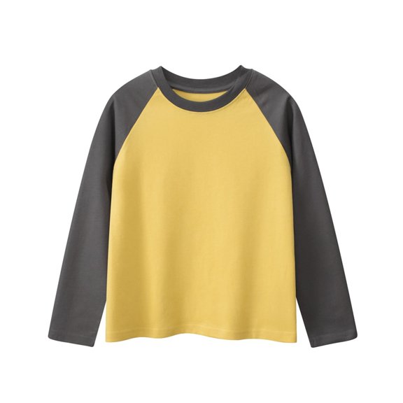 SERTG Unisex Kids Long Sleeve Raglan T Shirts Spring Fall Winter Kids Color Block Crewneck Casual Tops Activewear Tees for Children 1-15 Years(Yellow#1,9 Years)