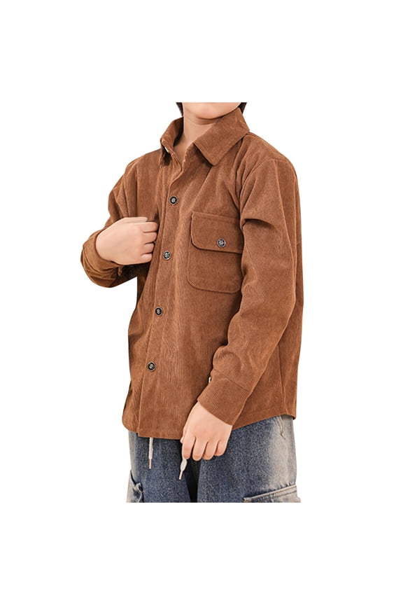 Unisex Kids Shirt Jacket Ribbed Texture Cute Long Sleeve Pocket Casual Spring Fall Top for Boys and Girls 6 Months-10 Years(Khaki,12 Months)