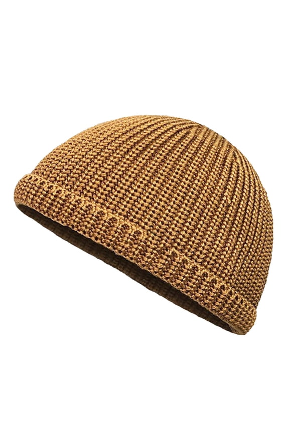 Unisex Knitted Skullcap Hat Winter Woolen Hat Solid Color Fashion Casual Thick Velvet Warm Ear Protection Cap Hat(Brown,Free Size)