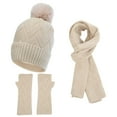 thumbnail image 1 of SERTG Unisex Knitted Warm and Lint Thick Hat Scarf Solid Color Touchscreen Gloves Three Piece Set Outdoor Sports Set(Beige,Free Size), 1 of 5