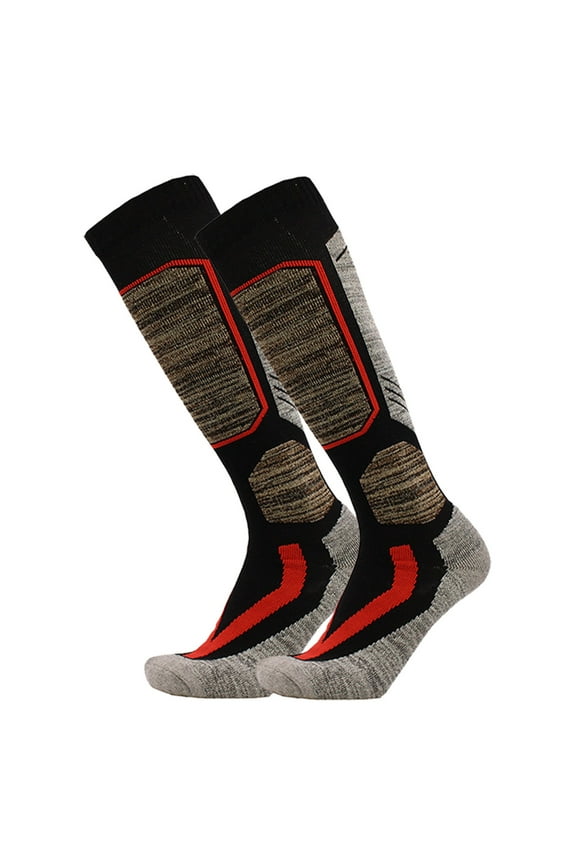 Unisex Ski Socks Winter Thickened Warm Wool Wicking Odor Hiking Mountaineering Thermal Footwear Socks Knee High Socks(Black,L)