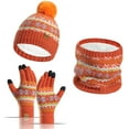 thumbnail image 1 of SERTG Women's 3 PC Hat Set Knitted Hat,Scarf and Gloves Set Snowflake Woolen Soft Fashion Winter Outdoor Set(Orange,Free Size), 1 of 3