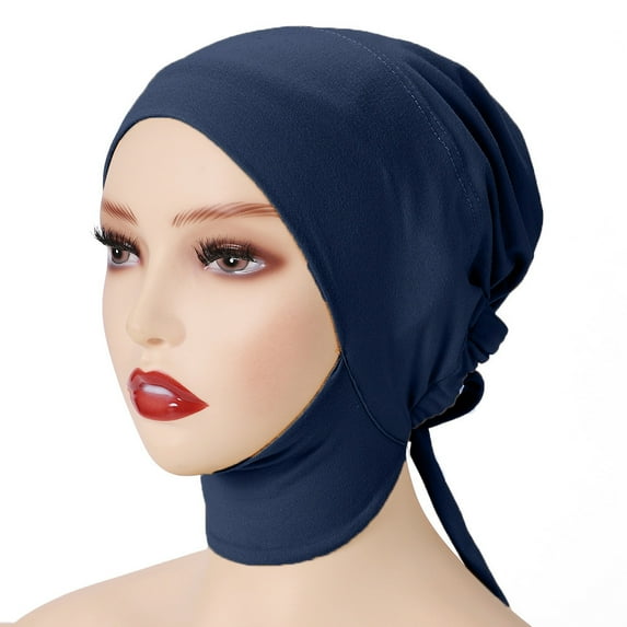 SERTG Women's Fashion Hat Elastic Neck Cap Middle Malaysia Indonesia Solid Color Soft Small Casual Hat(Navy,Free Size)