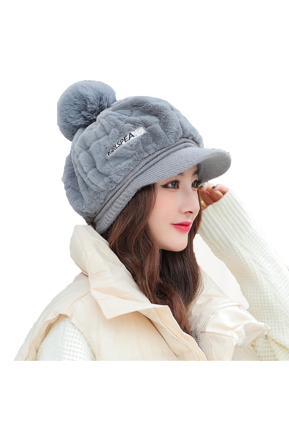 Women's Fashion Knitted Beanie Hat Fall Winter Flat Cap Wool Warm Hat Soft Outdoor Casual Sports Flat Cap Hat(Gray,Free Size)