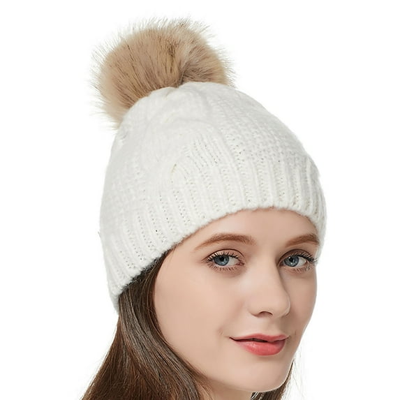 SERTG Women's Fashion Knitted Beanie Hat Fall Winter Wool Warm Hat Soft Outdoor Casual Sports Cap Hat(White,Free Size)