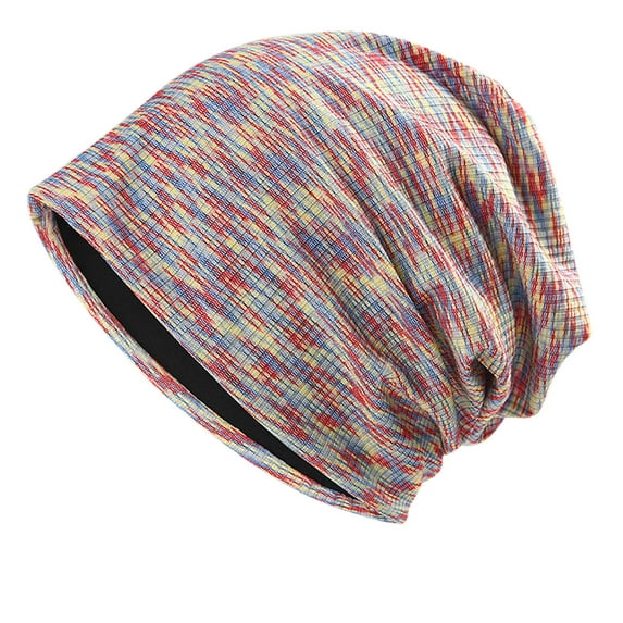 SERTG Women's Fashion Knitted Beanie Solid Color Stripe Cap Fall Winter Knitted Pile Hat Headband Soft Hat(Red,Free Size)