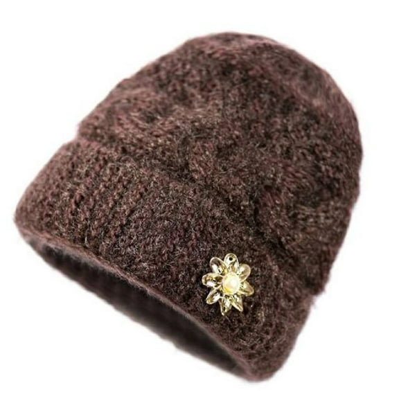 SERTG Women's Fashion Knitted Hat Fall Winter Soft Warm Knitted Flowers Hats Comfortable Thickening Cap(Coffee,Free Size)
