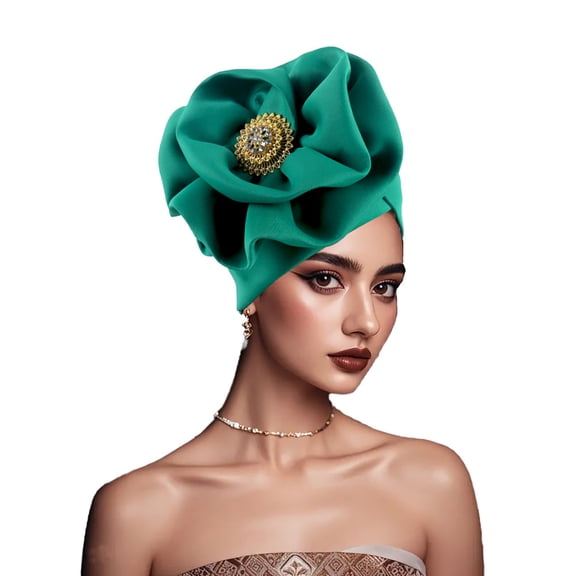 SERTG Women's Hat Fashion Soft Trendy Air Layer Side Panel Flower Indian Hat Cap Top Hat(Green,Free Size)