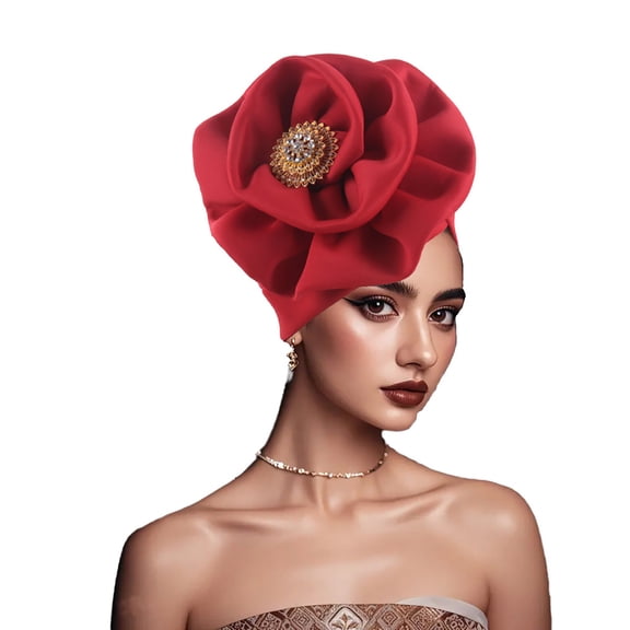 SERTG Women's Hat Fashion Soft Trendy Air Layer Side Panel Flower Indian Hat Cap Top Hat(Red,Free Size)
