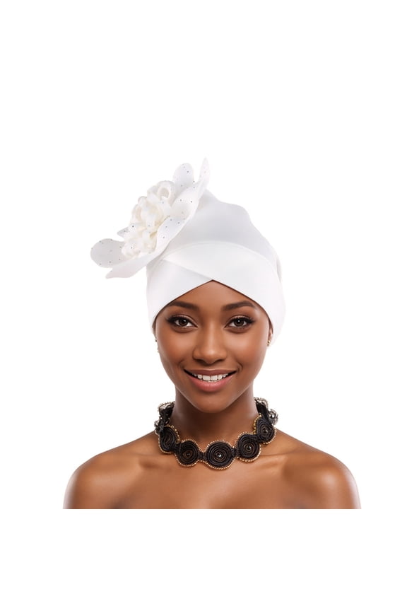 Women's Hat Fashion Soft Trendy Air Layer Side Panel Flower Indian Hat Cap Top Hat(White,Free Size)