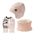 thumbnail image 1 of SERTG Women's Hat,Scarf,Gloves Three Piece Set Fal Winter Wool Warm Ear Protection with Lint Ball Knitted Hat Set(Pink,M), 1 of 4