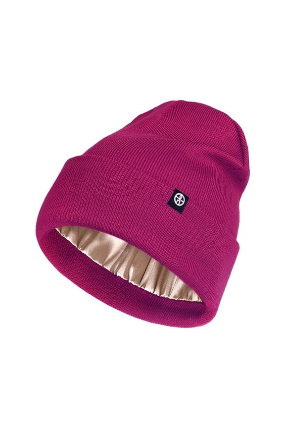Women's Knitted Hat Fall Winter Outdoor Hat Warmth Cover Ear Protection Hat Silk Lining Flanged Cold Cap(Hot Pink,Free Size)