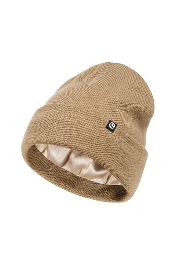 Women's Knitted Hat Fall Winter Outdoor Hat Warmth Cover Ear Protection Hat Silk Lining Flanged Cold Cap(Khaki,Free Size)