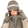 thumbnail image 1 of SERTG Women's Neck Set Winter Hat,Scarf,Gloves,Three Piece Set Knitted Woolen Cold Protection and Warm Fashionable Comfortable Ear Protection Headband and Hat Set(Khaki,Free Size), 1 of 5