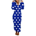 thumbnail image 1 of SERTG Womens Heart Print Hooded Sleepwear Fleece Pajamas Fall Winter Zipper Front One-Piece Outfit Jumpsuit(Blue,M), 1 of 5