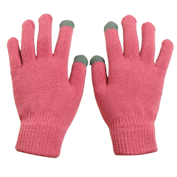SERTG Womens Solid Color Winter Plush Gloves Fleece-Lined Thickened Windproof Touchscreen Outdoor Warm Classic Handwear Gloves(Hot Pink,Free Size)
