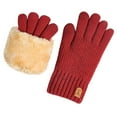 thumbnail image 1 of SERTG Womens Solid Color Winter Plush Gloves Fleece-Lined Thickened Windproof Touchscreen Outdoor Warm Classic Handwear Gloves(Red,Free Size), 1 of 3