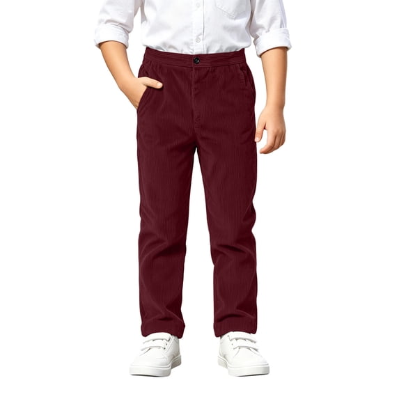SERTGUTR Boys Corduroy Pants Elastic Waist Straight Leg Trousers Button Front Side Pocket Classic Bottoms School Everyday Comfortable Winter Pants
