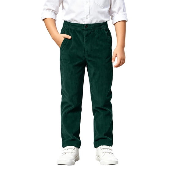 SERTGUTR Boys Corduroy Pants Elastic Waist Straight Leg Trousers Button Front Side Pocket Classic Bottoms School Everyday Comfortable Winter Pants