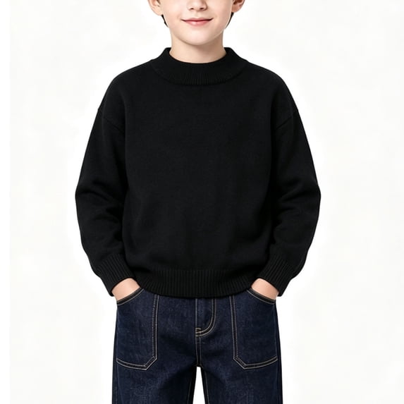 SERTGUTR Boys Crew Neck Sweater Long Sleeve Soft Knit Pullover Ribbed Cuffs Solid Color Everyday School Fall Winter Pullover