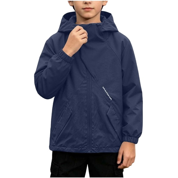 SERTGUTR Boys' Hooded Jacket Waterproof Windproof Zip Front Elastic Cuffs Outdoor School Everyday Wear Lightweight Comfortable Outerwear