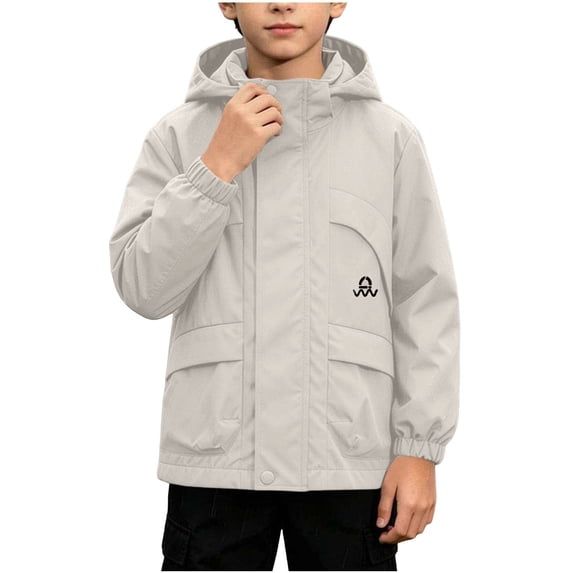 SERTGUTR Boys' Hooded Jacket Waterproof Windproof Zip Front Snap Button Placket Elastic Cuffs Outdoor School Everyday Wear