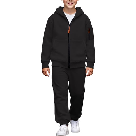 SERTGUTR Boys' Hoodie Sweatshirt Set, Zip Up Jacket and Jogger Pants, Solid Color Warm Fleece Lined Tracksuit with Pockets, Everyday School Casual Outfit