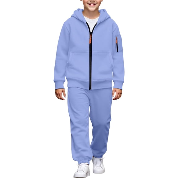 SERTGUTR Boys' Hoodie Sweatshirt Set, Zip Up Jacket and Jogger Pants, Solid Color Warm Fleece Lined Tracksuit with Pockets, Everyday School Casual Outfit