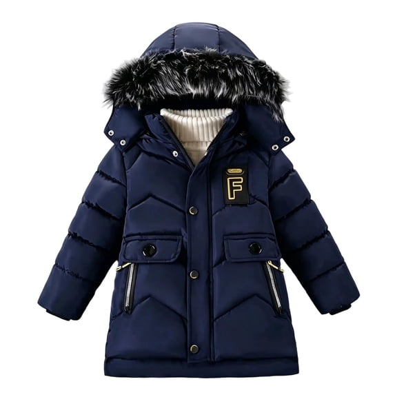 SERTGUTR Boys' Parka Coat Faux Fur Hood Insulated Windproof Button Zipper Front Adjustable Cuffs Outdoor School Winter Wear