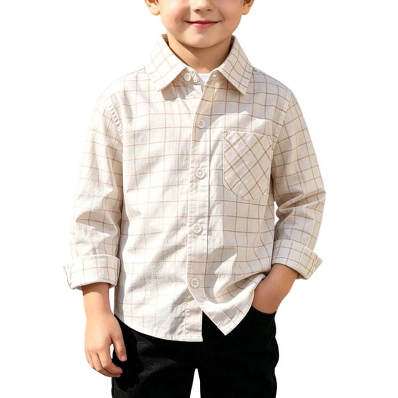 SERTGUTR Boys' Plaid Shirt Button Down Collared Long Sleeve Chest Pocket Relaxed Fit Soft Polycotton Blend School Uniform Casual Everyday Wear Outerwear