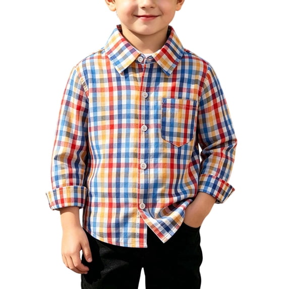 SERTGUTR Boys' Plaid Shirt Button Down Collared Long Sleeve Chest Pocket Relaxed Fit Soft Polycotton School Uniform Everyday Wear Outerwear
